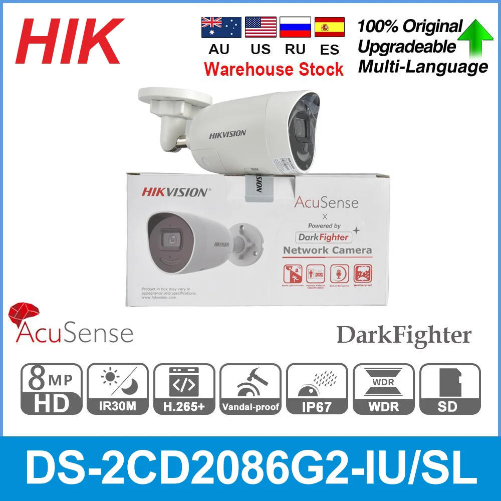 

IP-камера Hikvision, 8 Мп, DS-2CD2086G2-IU/SL POE 4K Acusense APP H.265 + CCTV, цилиндрическая камера видеонаблюдения для домашней защиты