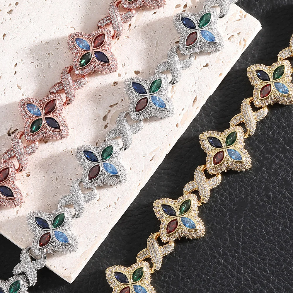 Mix Colour Sparkling Cubic Zirconia Flower Inifinity Bracelet Micro 5A+ CZ Stones Wrist Chains Anklet Hiphop Jewelry