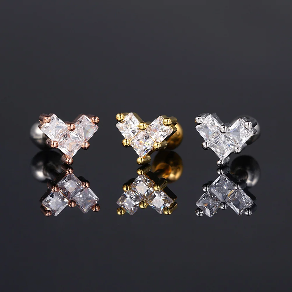 Cute Love Heart Tragus Helix Piercing Ear Stud Earring Women\'s Y2k Ear Accessories Snug Lobe Piercing Stainless Steel Jewelry