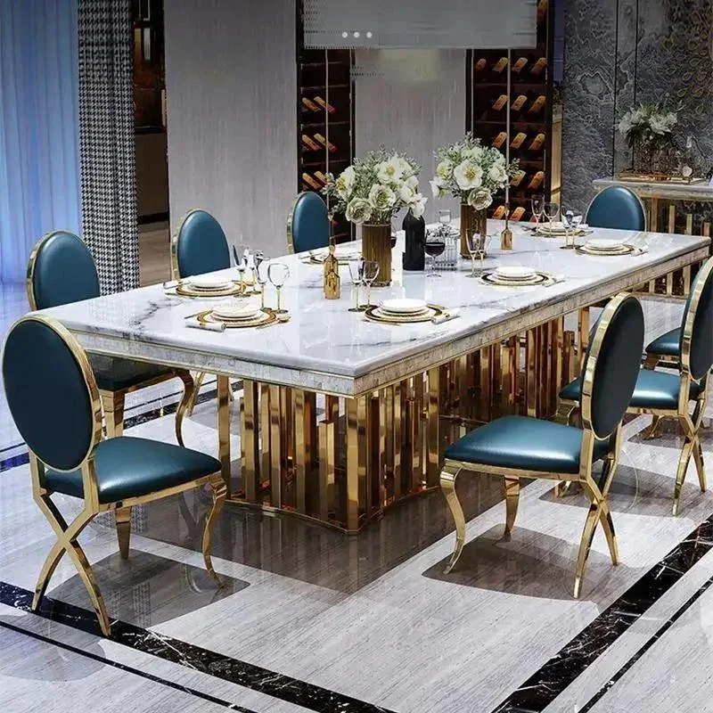 Luxury White Marble Dining Table And Chair Combination Rectangular Kitchen Tables Italian Type Large Concise Modern Furniture