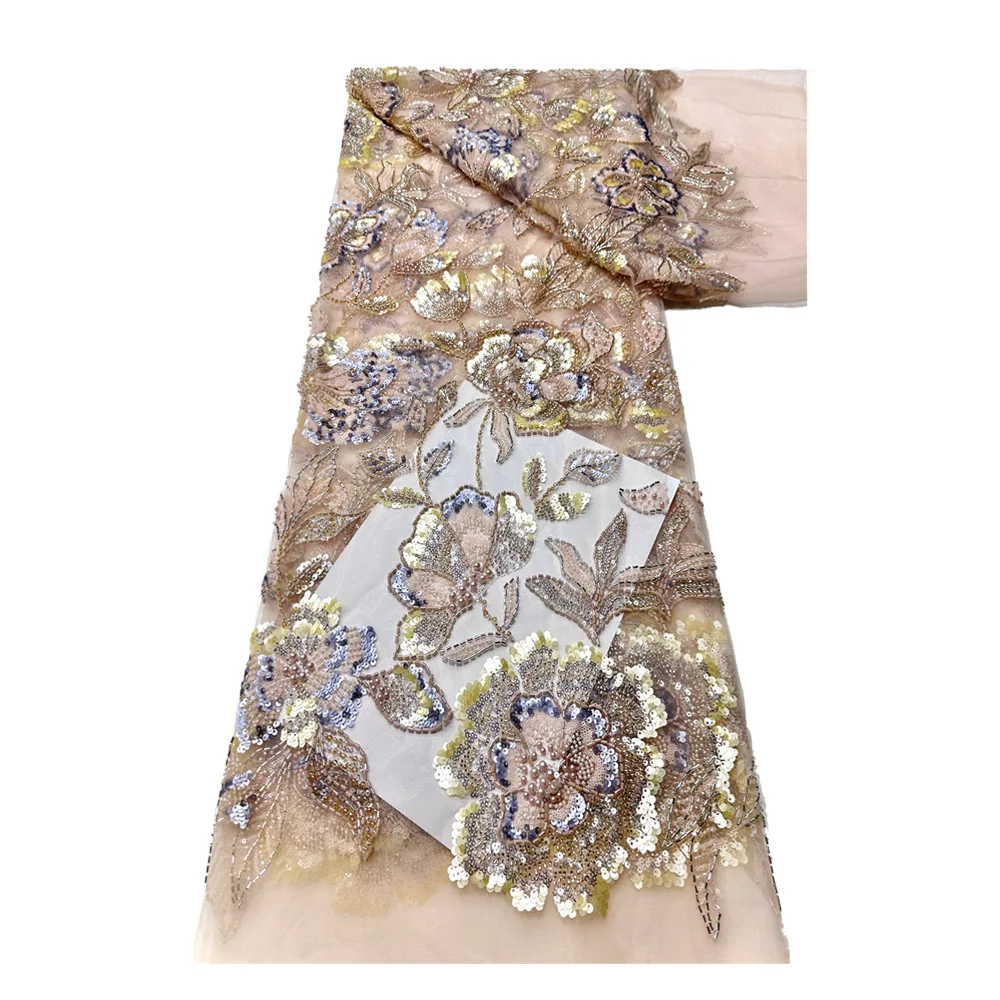 

Африканский тюль, кружевная ткань, 2025 г., высокое качество, нигерийское тяжелое платье ручной работы, расшитое бисером, вышитое бисером, свадебное платье
