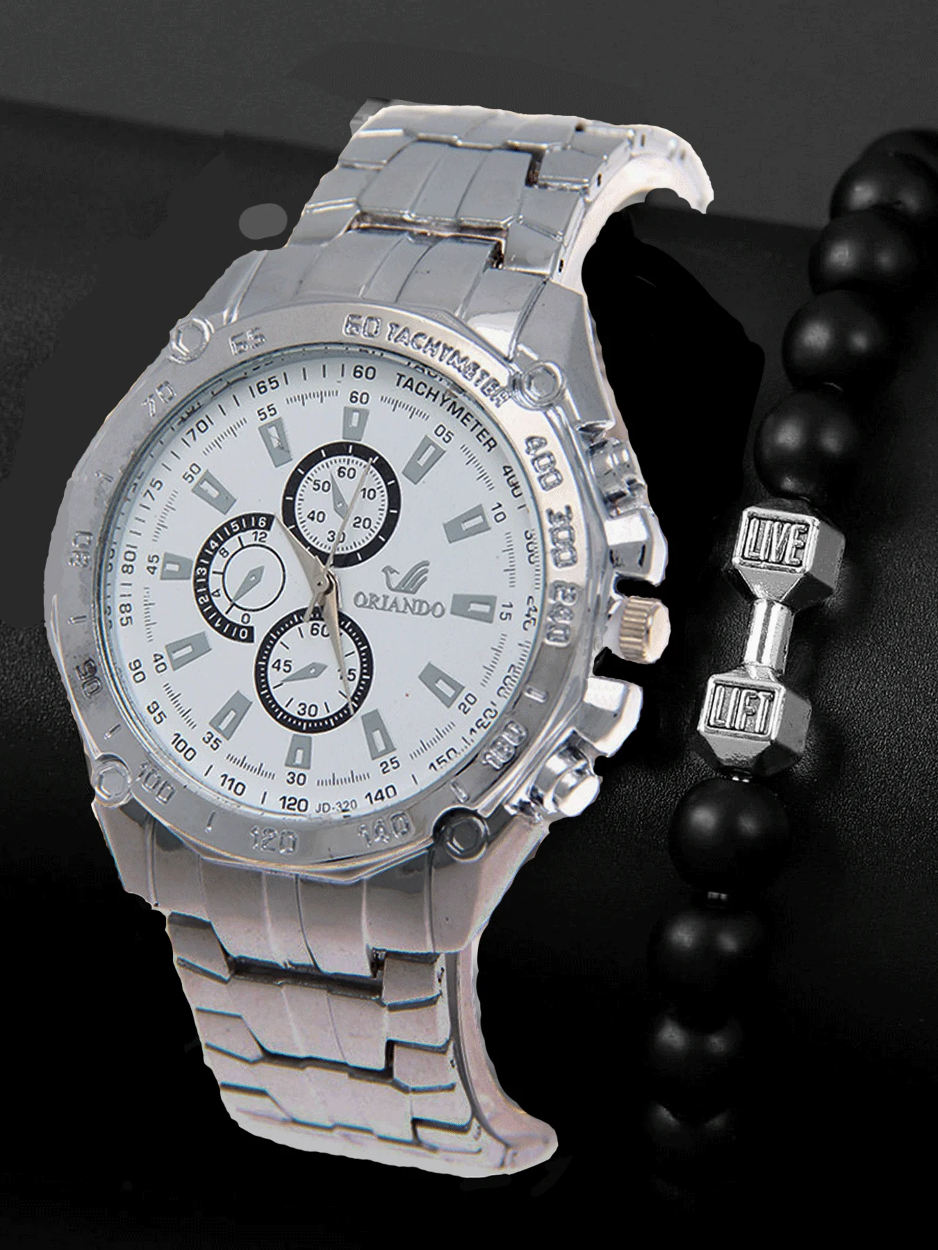 2-piece steel strap three eye men's watch precision scale business men's watch casual men's watch set