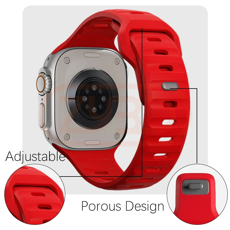 กีฬาสําหรับ Apple Watch Ultra 9 8 7 6 SE 5 ซิลิโคนนุ่ม Breathable สร้อยข้อมือสําหรับ iWatch 38 มม.40 มม.42 มม.44 มม.45 มม.49 มม.