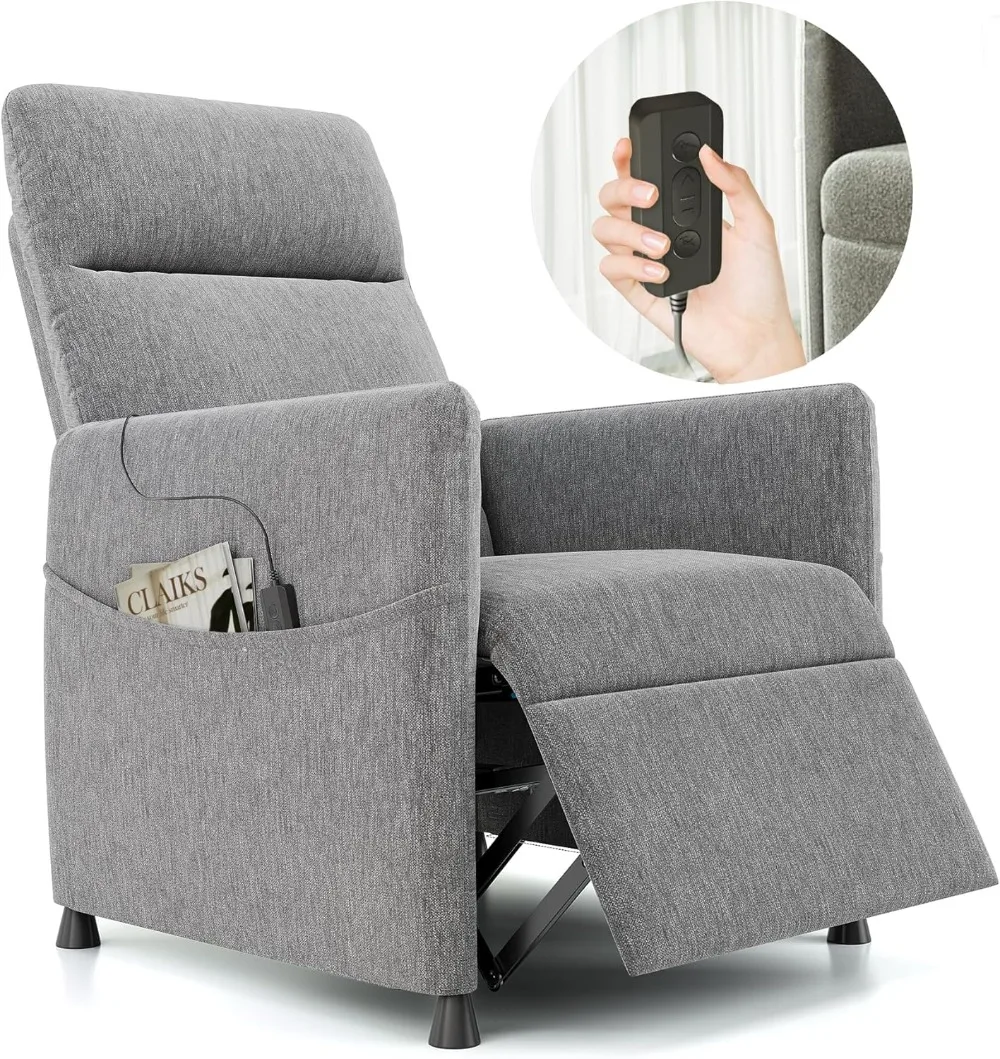 Electric Recliner Chair, Adjustable Reclining Sofa Chair for Adults Linen Home Theater Seating Recliners Lounge , Grey