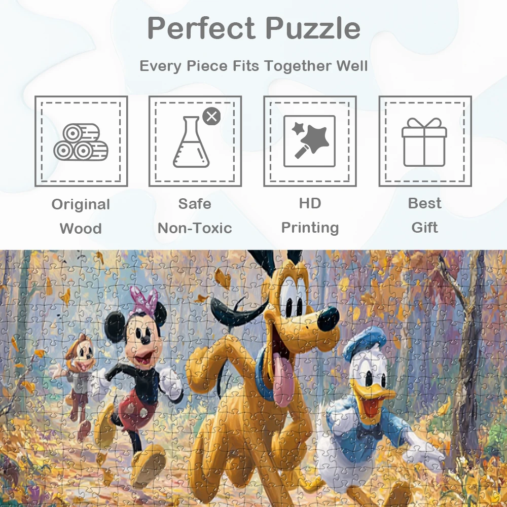 Plutone Topolino e gli amici Puzzle in legno Disney Cartoon Jigsaw Puzzle Croccante Foglie Famiglia Grande gioco di puzzle Giocattoli Regalo