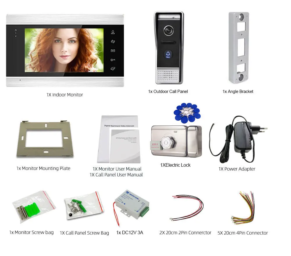 Kit de intercomunicador para el hogar, sistema de Control de acceso RFID, 1080P, 7 pulgadas, WiFi, aplicación inteligente TUYA, timbre con cable