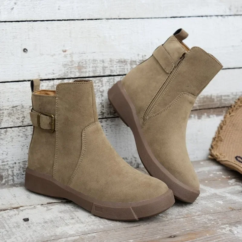 Femmes véritable bottes en cuir véritable marque de luxe serrure en métal fermeture éclair cheville botte courte dames Beige marron chaussures automne hiver