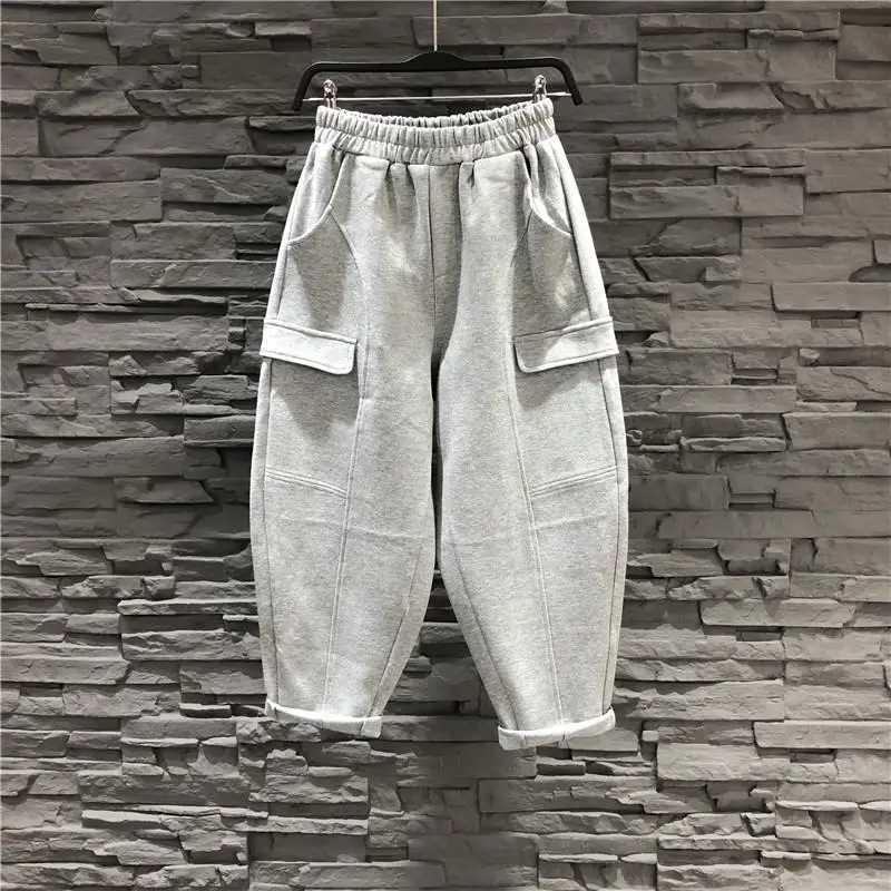 2024 New Spring and Autumn Loose Casual Oversized High Waist Slimming Solid Color Wide Leg Sports Work Harlem Guard Pants