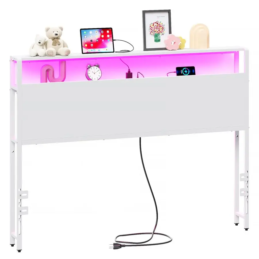 

Sized Headboard with 2 Tiers Storage Shelves, Sturdy and Stable Headboard with Charging Station, USB Ports and LED Light for Ful