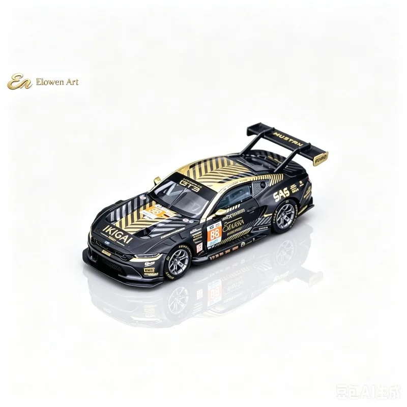 Elowen Art EA 1:64 Ford Mustang GT3 Le Mans 24H 88 alloy die-casting car model, static simulation ornament, adult collectibles.