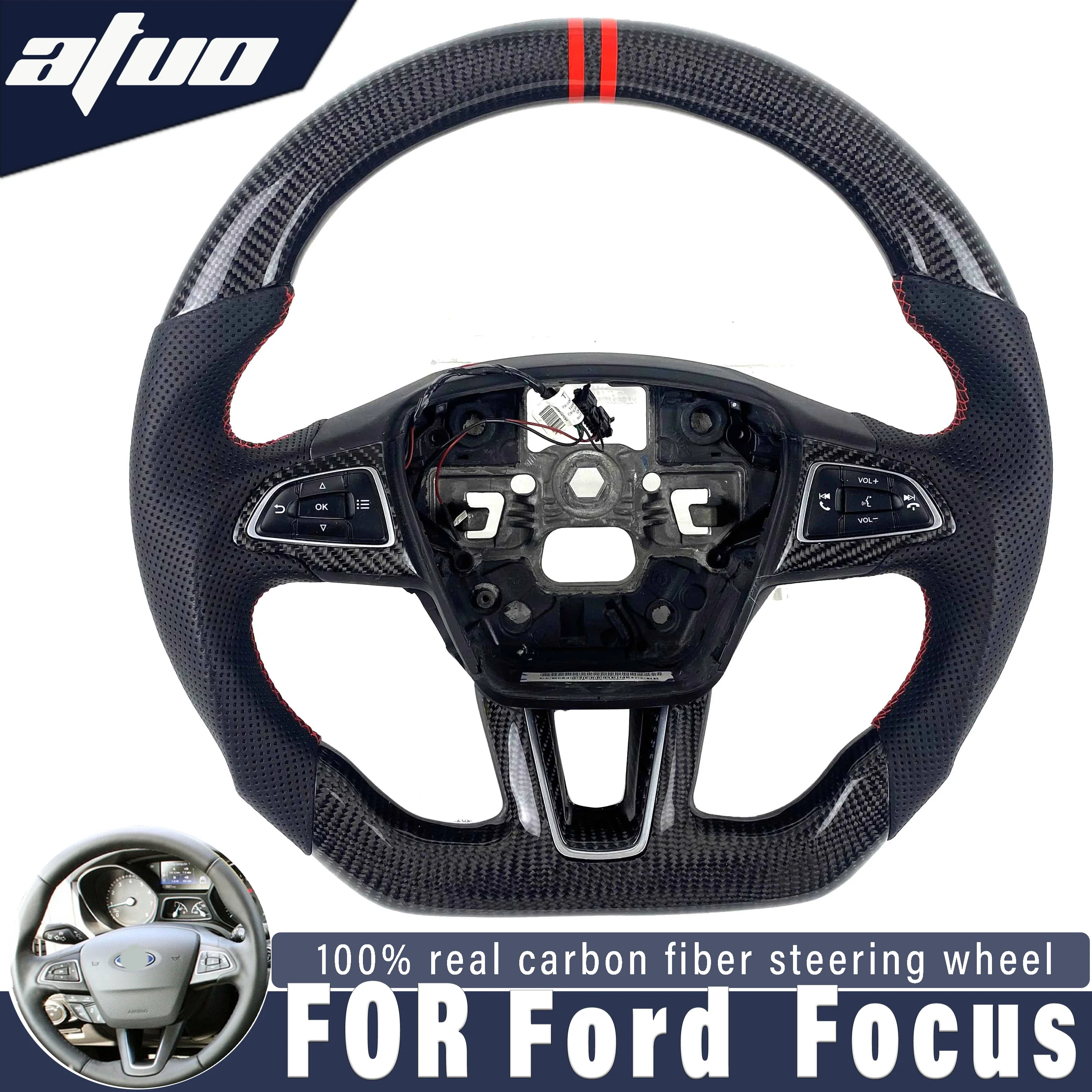 

100% real carbon fiber steering wheel customized Ford Focus MK3 MK4 ST RS black perforated leather car accessory