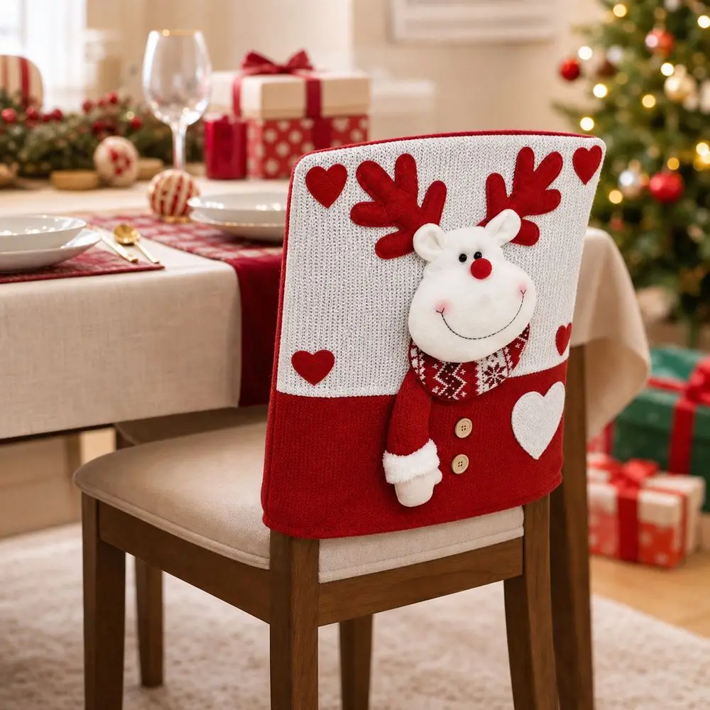 Polyester Cotton Christmas Chair Cover Santa Snowman Reindeer Christmas Decorations Chair Back Cover Festive Pattern