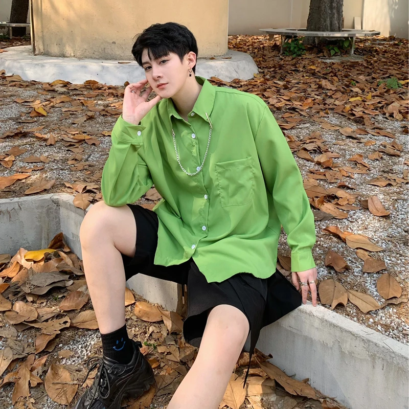 

2022 New Solid Tops Men Long-sleeved Shirts Men Korean Comfortable Blouses Casual Loose Classic Single Breasted Blouse A101
