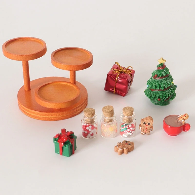 

Doll House Christmas Decoration Miniature Holiday Treat Display Set With Cake Serving Stand And Candy Jars Scene Props 15UB