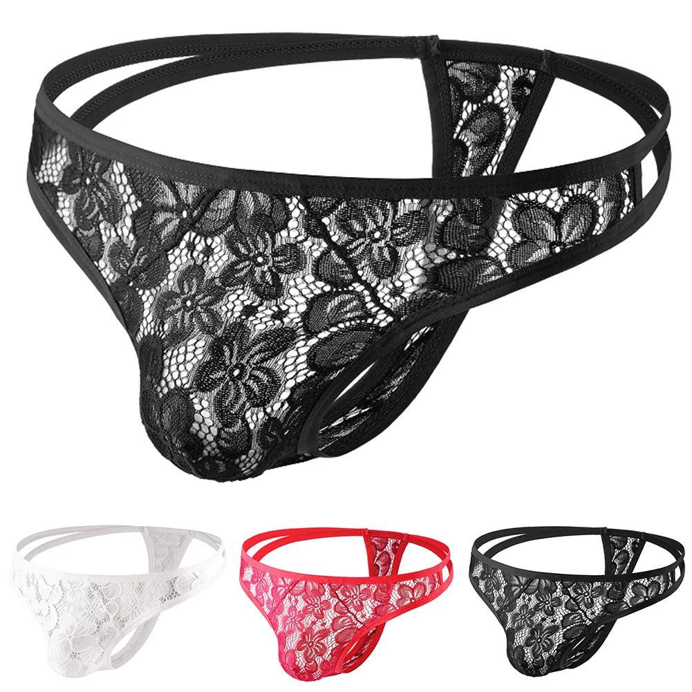 Slip in pizzo da uomo Sexy mutandine morbide biancheria intima Sexy slip a vita bassa Lingerie mutandine maschili elastiche che migliorano la borsa grande Peni