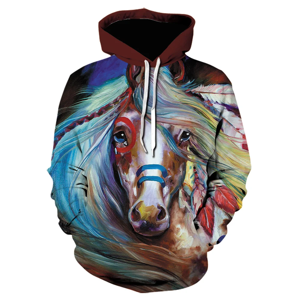 

2022 Hot Sell Sweatshirt Men Women 3D Hoodies Print Brown Horse Animal Pattern Pullover Unisex Casual Creative Oversized Hoodies