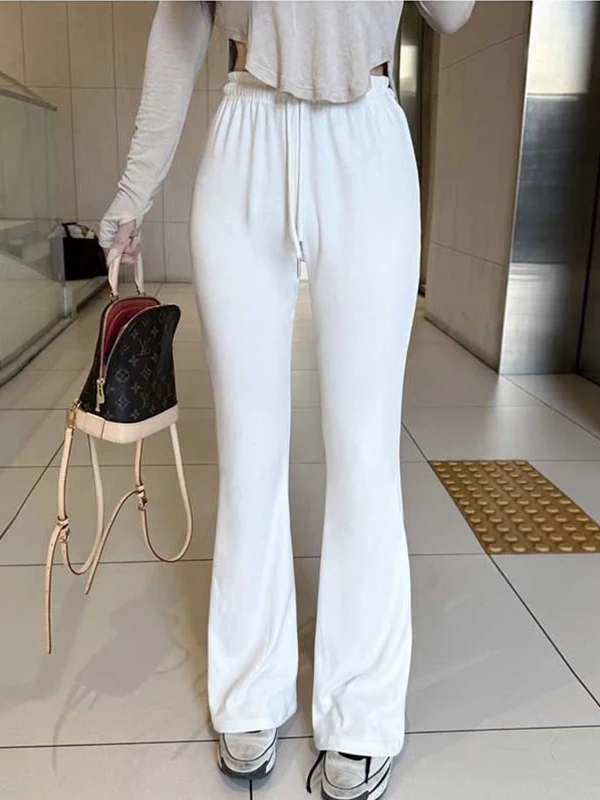 

Slimming High Waist Bell Bottom Casual Pants Women's Elastic Waist Long Leg Lengthening Versatile Cotton Blend Comfortable