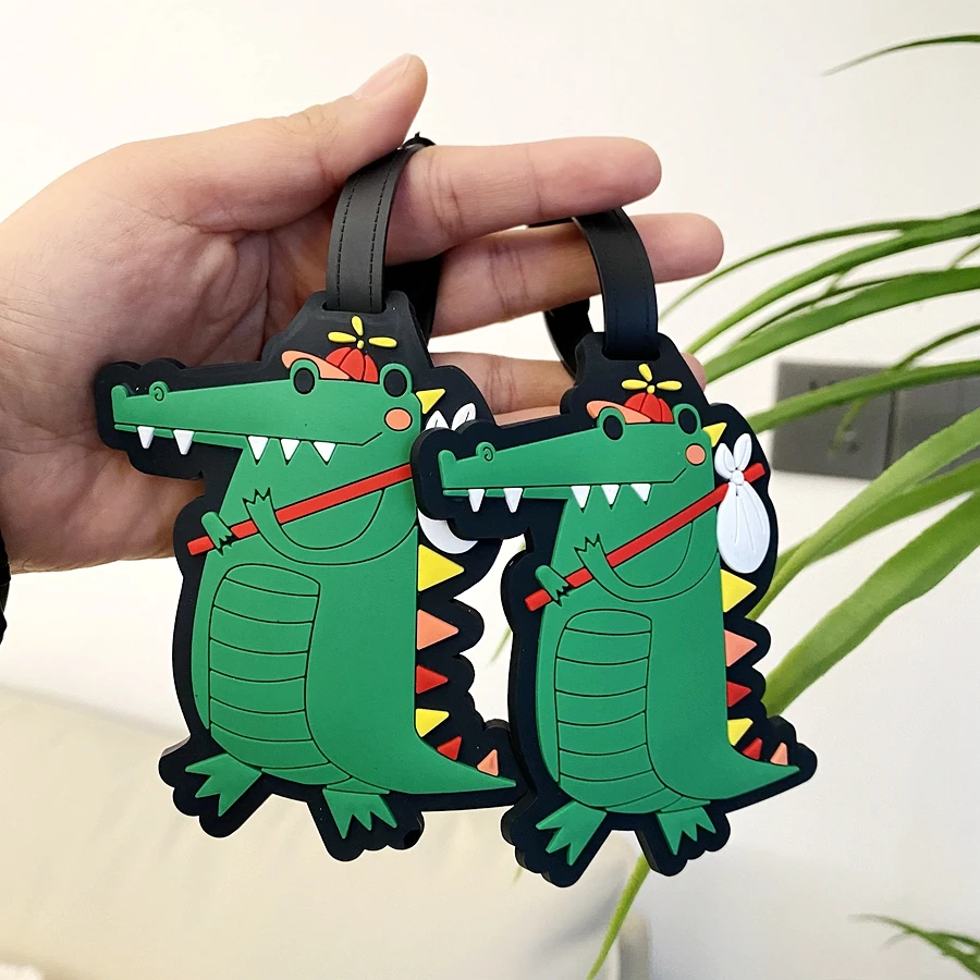

1pc/2pcsGreen Dinosaur Luggage Tag Travel Name Label for Suitcase Backpack Airport Station Boarding Hang Tags Male/Female
