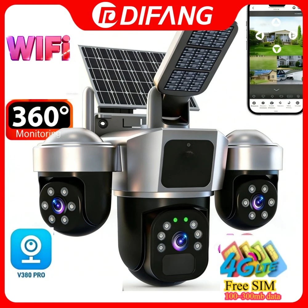 

2-in-1 Solar Light & WiFi Security Camera Outdoor PTZ PIR Human Detection Siren Wireless CCTV Surveillance Solar 4G Sim Cam V380