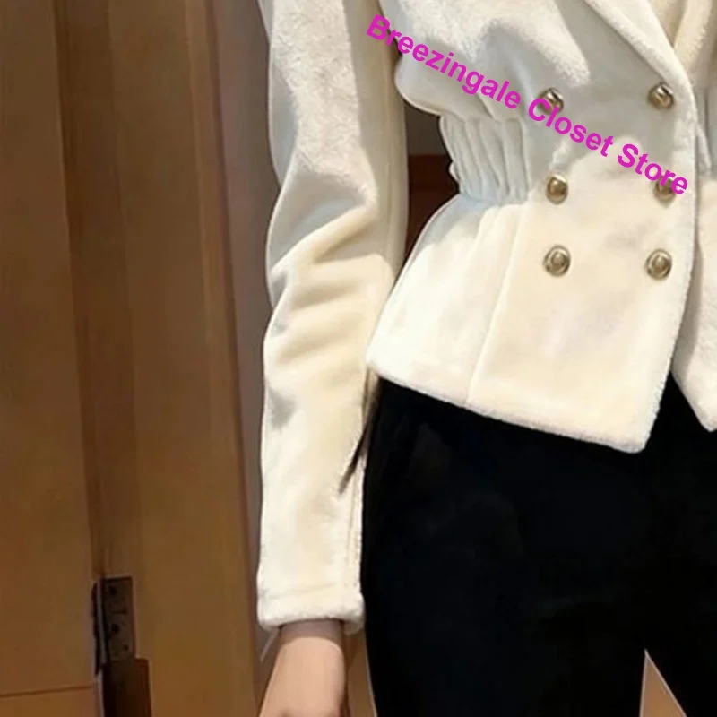 French White Velvet Coat Women's Autumn and Winter New High-end Fashionable Exotic Unique Beautiful Temperament Waist Jacket.