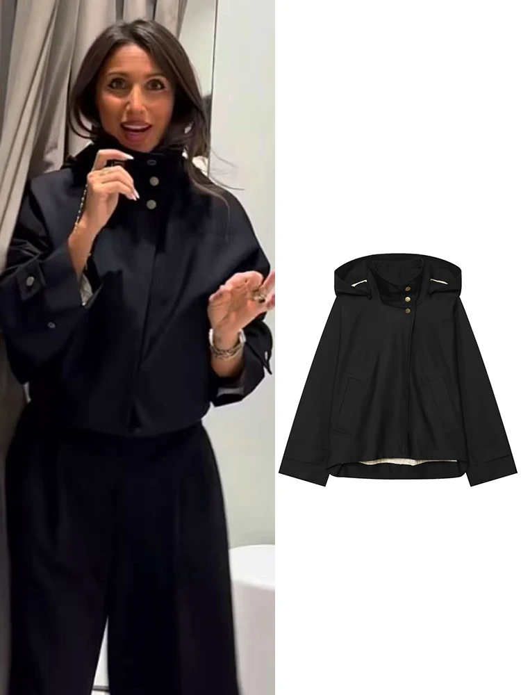 TFMLN Fall Women Hooded Jacket Street Casual Loose Fashion Style Coat 2026 Solid Trendy Vintage Simple Versatile Jacket