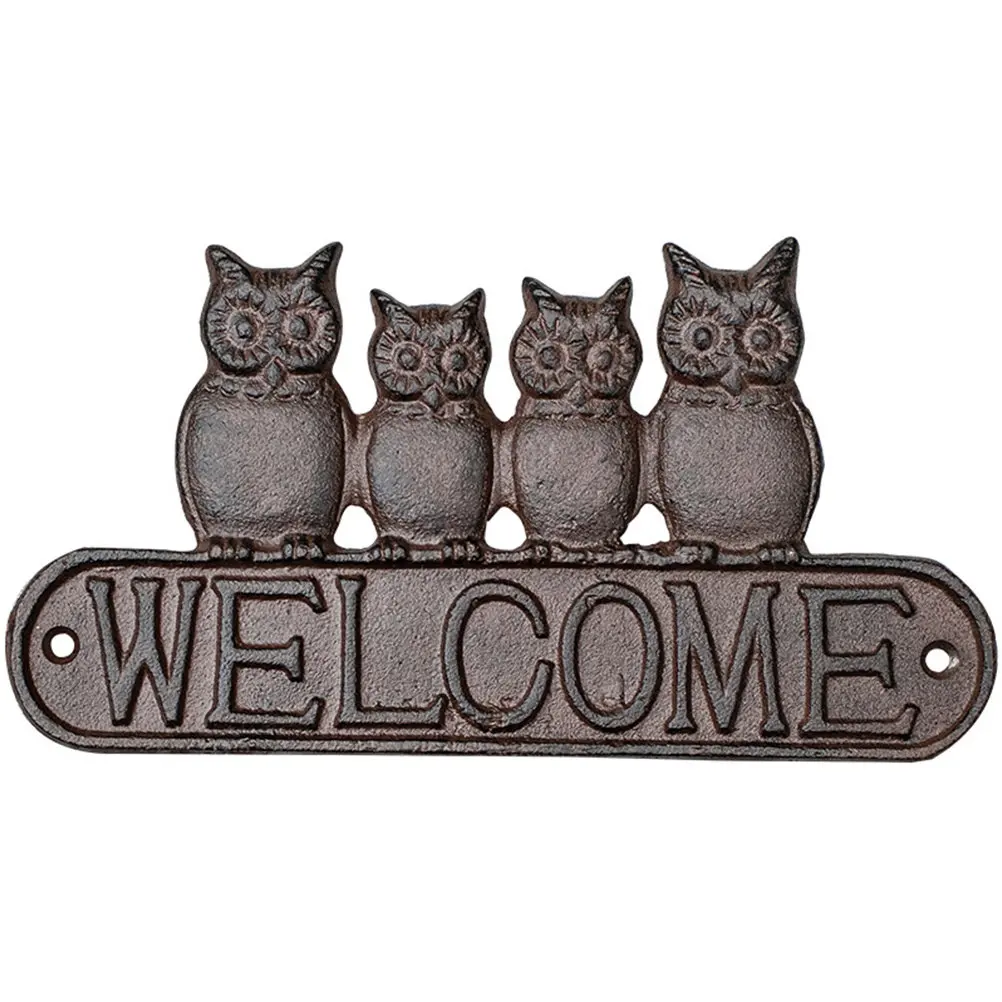 Handcrafted Cast Iron Owl Welcome Sign Front Door Porch Hanging Decor Outdoor Indoor Wall Art Farmhouse Decor Gift for Home