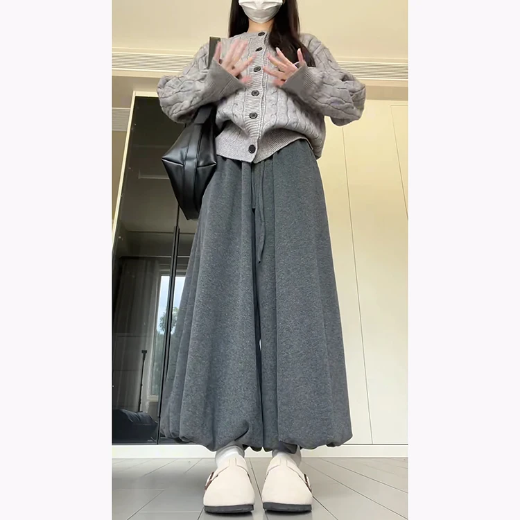 Ay preguiçoso sle macio casual bloomer calças femininas outono inverno nova gota cintura emagrecimento malha glutinoso arroz saia calças