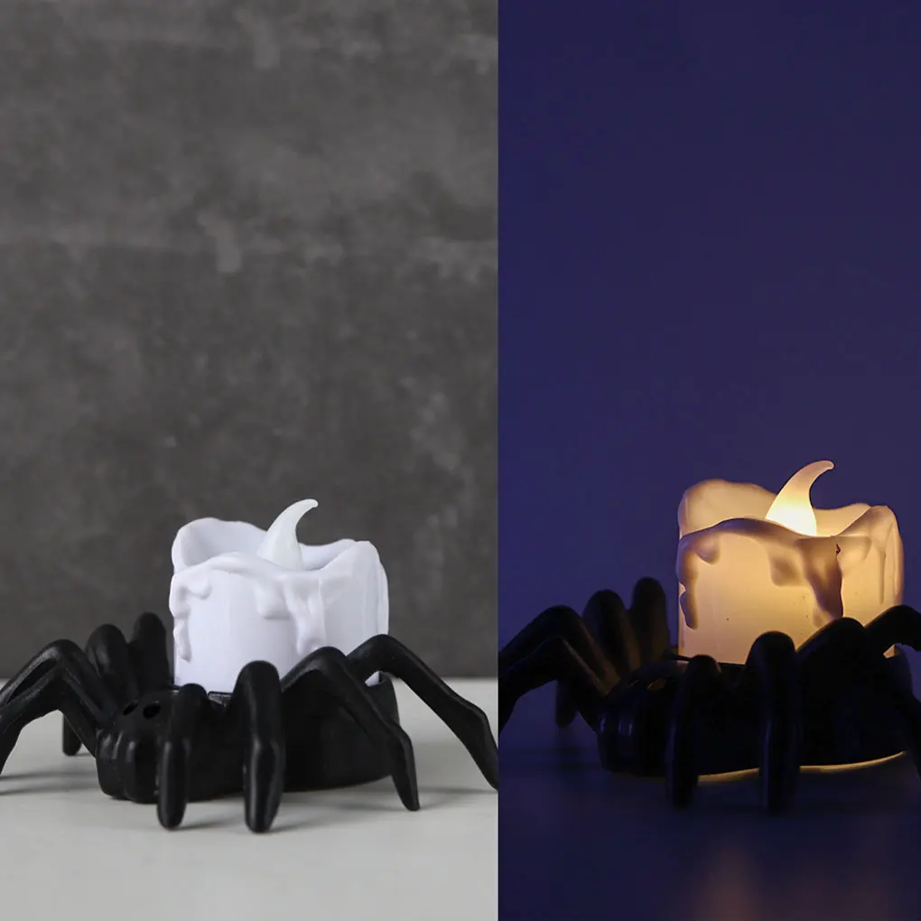 New 12PCS/SET Plastic LED Electronic Candle Lights Halloween Decorations With Exquisite Pumpkin Lantern White Spider Lamp