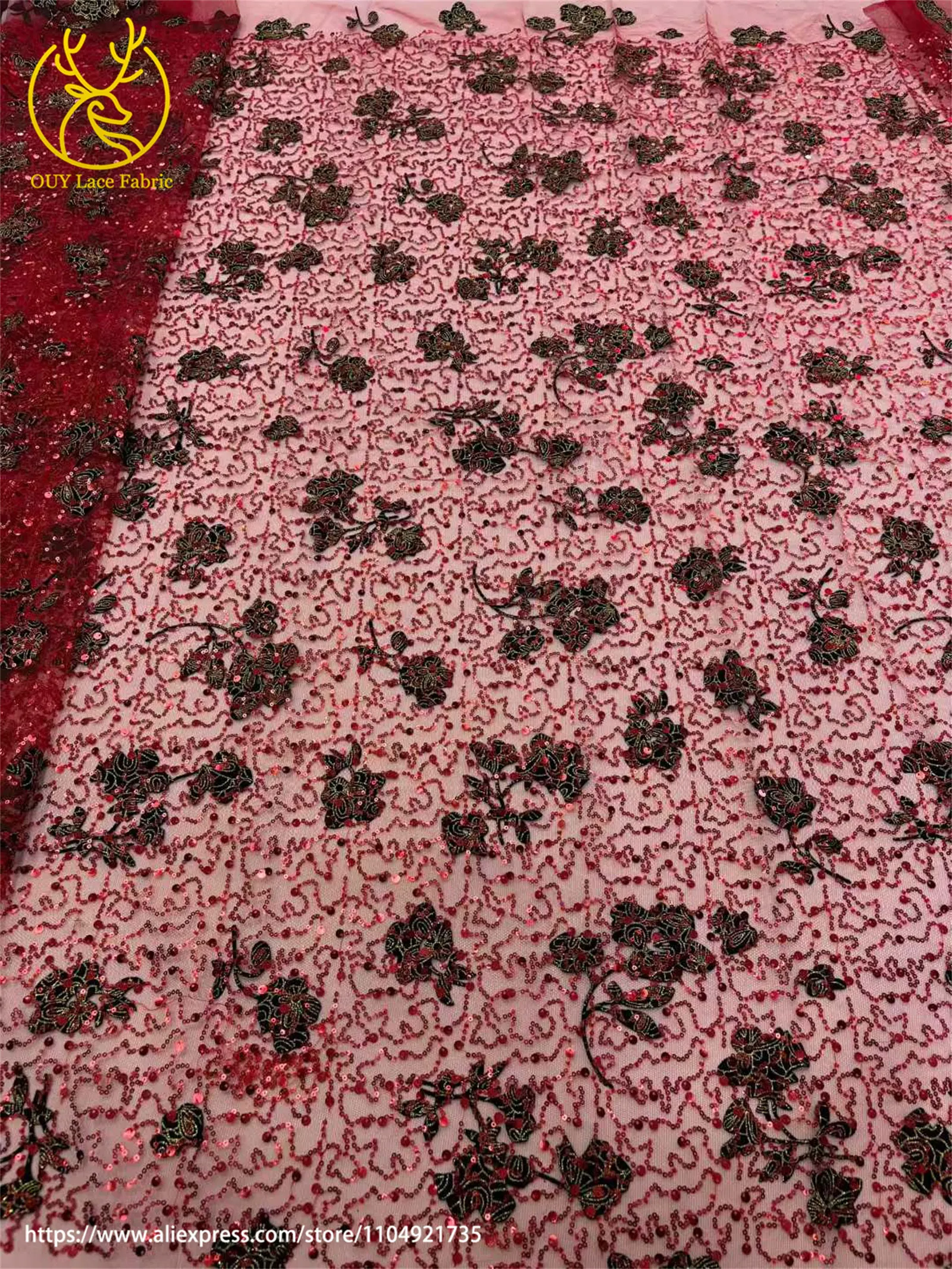 Afrikanischer Pailletten-Spitzenstoff, 2025, hochwertige Bräutigam-Stickerei, französischer nigerianischer orangefarbener Tüll-Spitze, Material für Hochzeit, Party, Kleid – Detail 6