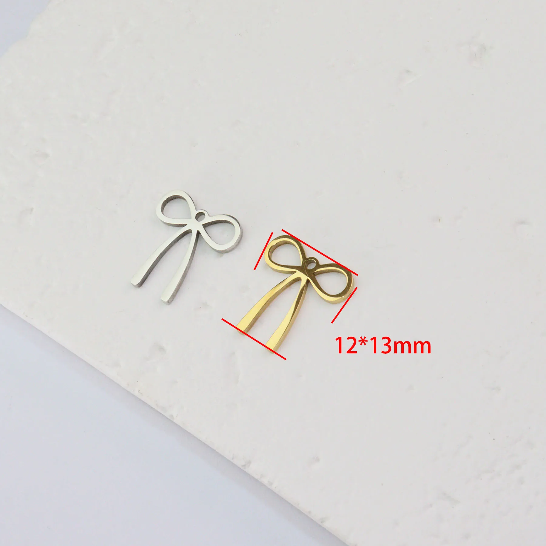 10pcs Wholesale Stainless Steel High Quality Mirro Polish Bow Girls Charms Pendant DIY Handmaking Vacuum Plt Necklace Bracelets