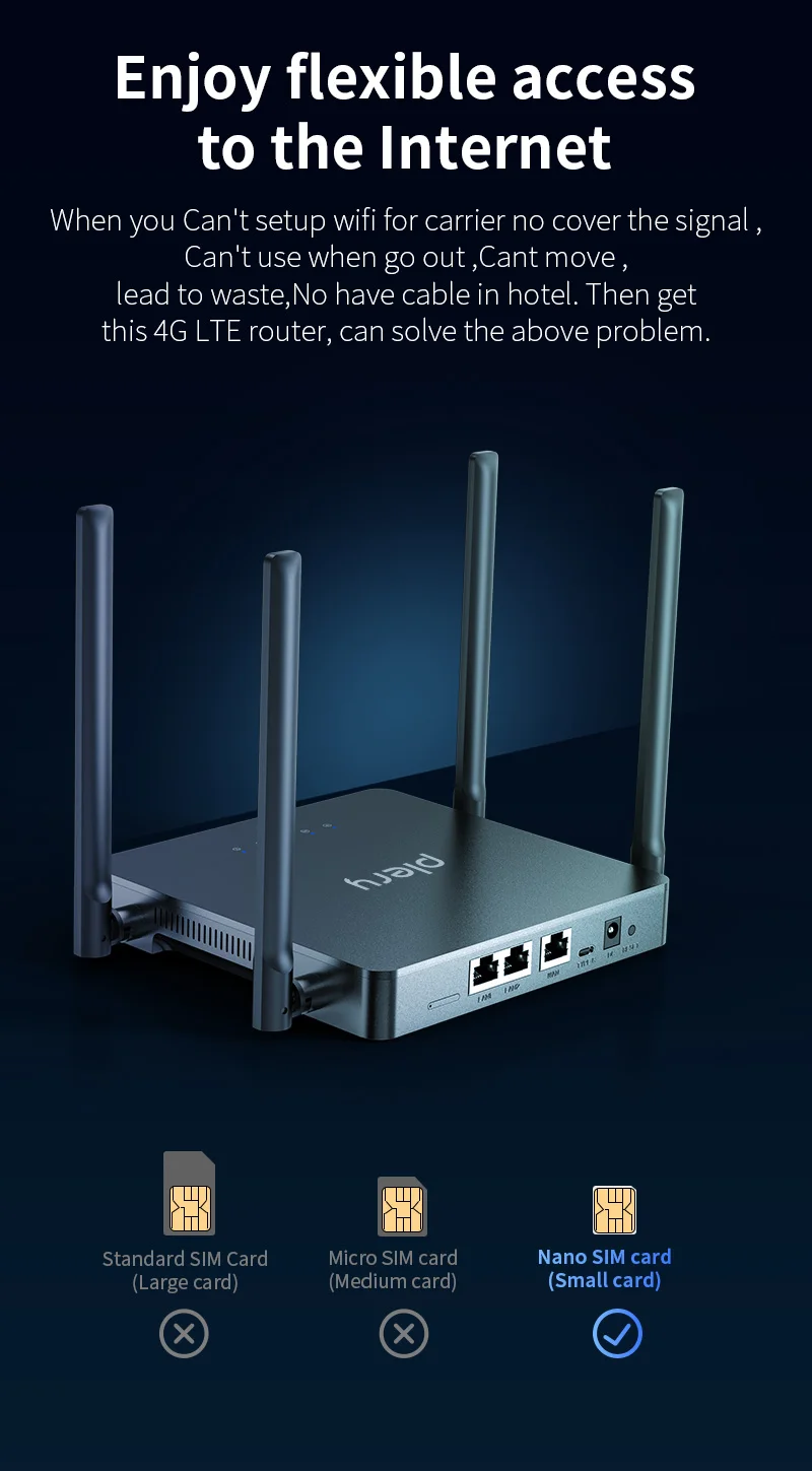 PLERY 300-1200Mbps 4G enrutador LET para exteriores insertar un enrutador de señal Sim amplificador extensor inalámbrico Wifi plug and play