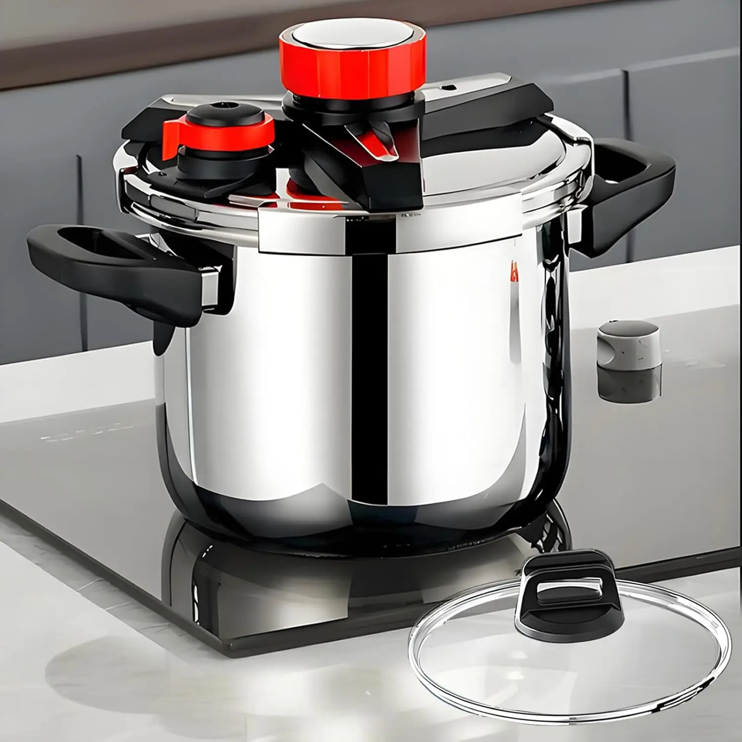

Pressure Cooker 10 QT,18/8 Stainless Steel Pressure Cooker,Olla De Presion,10/15 PSI Settings,One-Hand Locking,Compatibility Gas