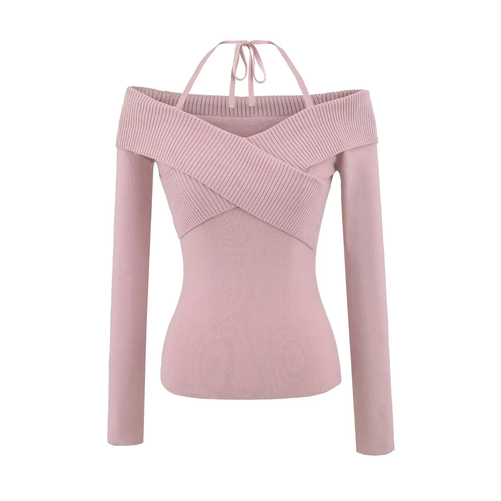 Rosa One-Shoulder-Strickpullover Damen Frühling Herbst Slim Fit Inner Wear Base IRT Ort Top Pure Desire Sle