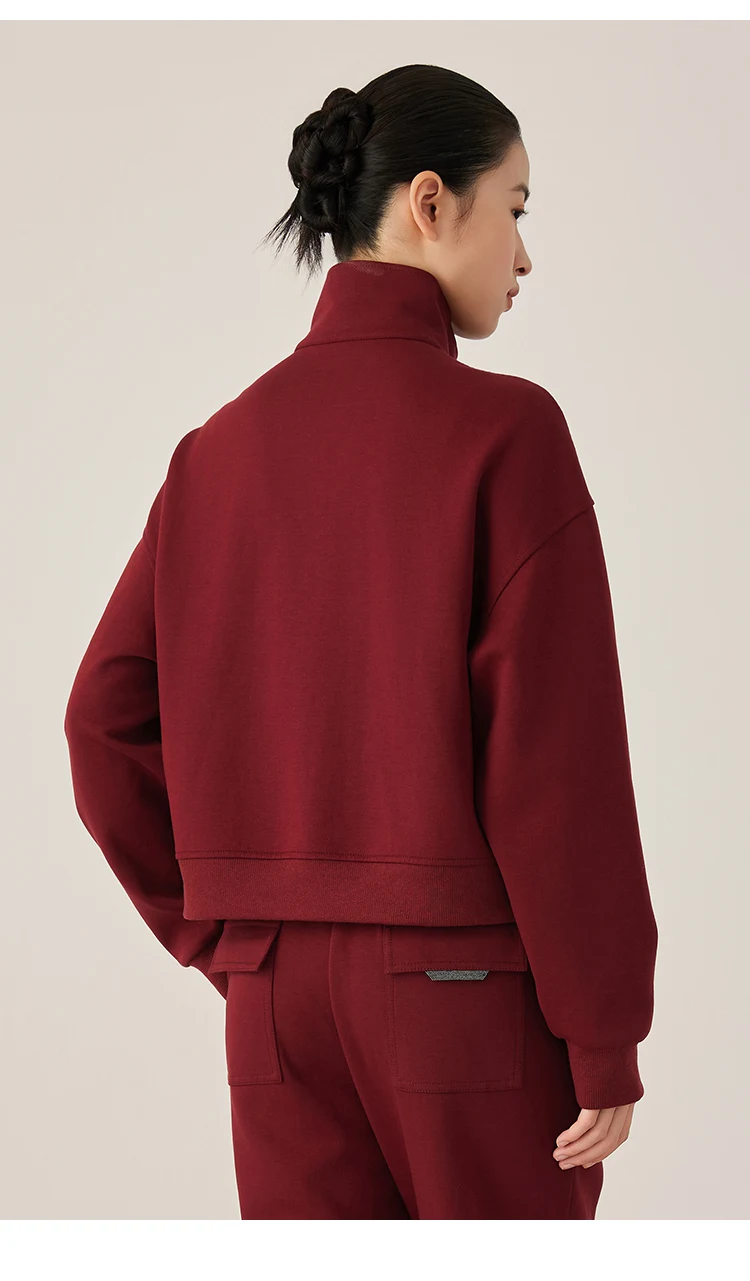 KW7523330 Damen Premium Reißverschluss-Trainingsjacke Langarm-Mischgewebe Herbstmode mit Vordertasche und Akzentbesatz – Detail 7