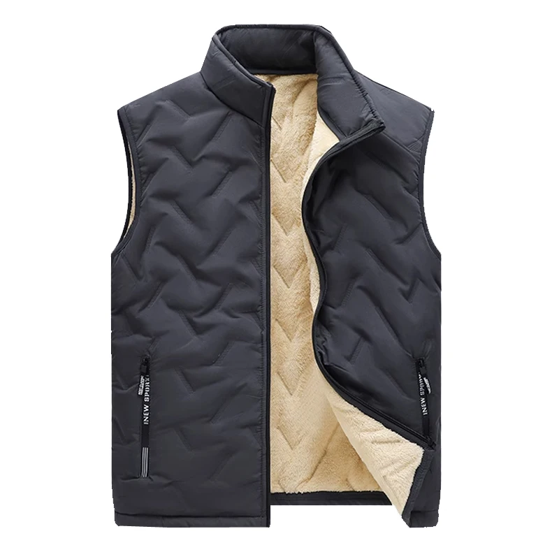 Autumn Winter Men Apparel Thick Golf Vest Men's Style Stand Collar Vest Casual all-match plus Velvet Vest Large Size Warm Jacket