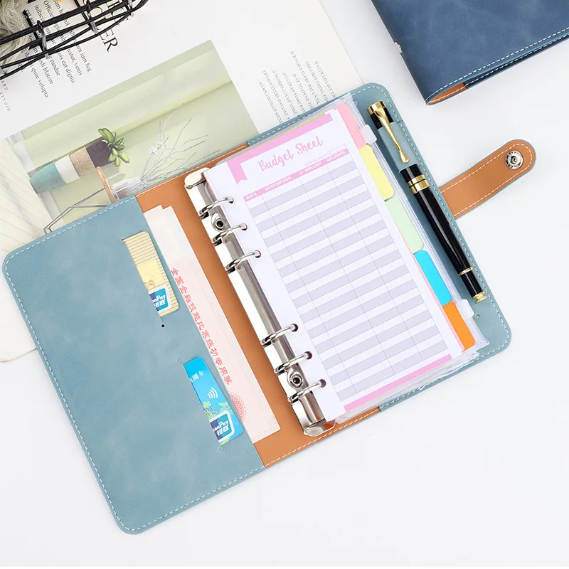A6 Budget Binder Planner Notebook Cover PU Loose-leaf Handbook 6 Holes Binder Diary Agenda Paper Cover School Stationery