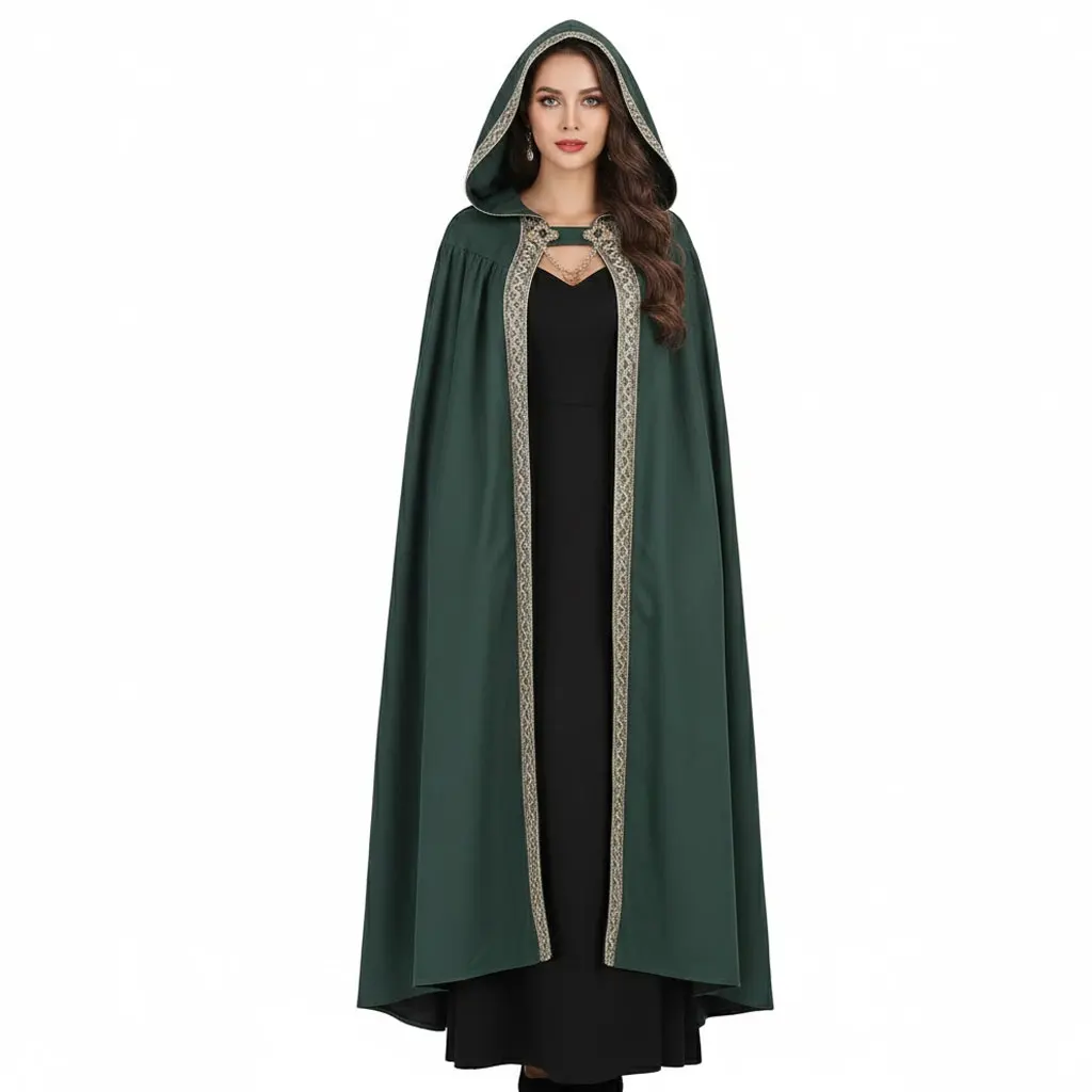 

European American Retro Pastoral Ribbon Hooded Cape Strapped Cloak for Cosplay & Anime Costume