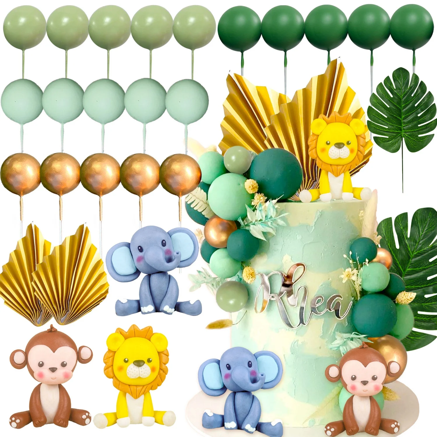 LaVenty Salbeigrüner Dschungel, Babyparty-Dekoration, Safari-Tiere, Dekoration, Wild One, Dekoration, zwei wilde Giraffe, Affe