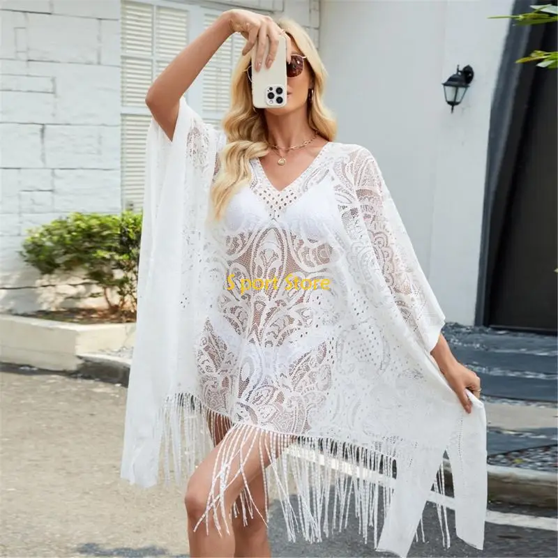 U2JB 여성 수영복 커버 업 단색 해변 드레스 중공 해변 커버 업