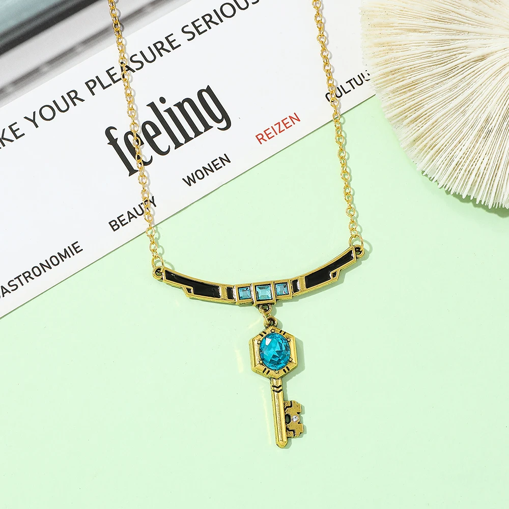 Anime Game Sapphire Key Necklace Exquisite Personality Pendant Cosplay Jewelry Cool Accessories for Fans