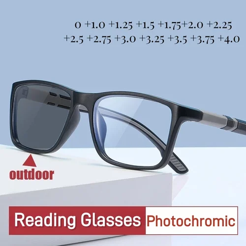 Nueva moda Anti luz azul TR90 fotocromática tres en uno gafas de lectura para deportes al aire libre 0 + 1,0 + 1,25 + 1,75 + 2,25 + 3,75 + 4,0