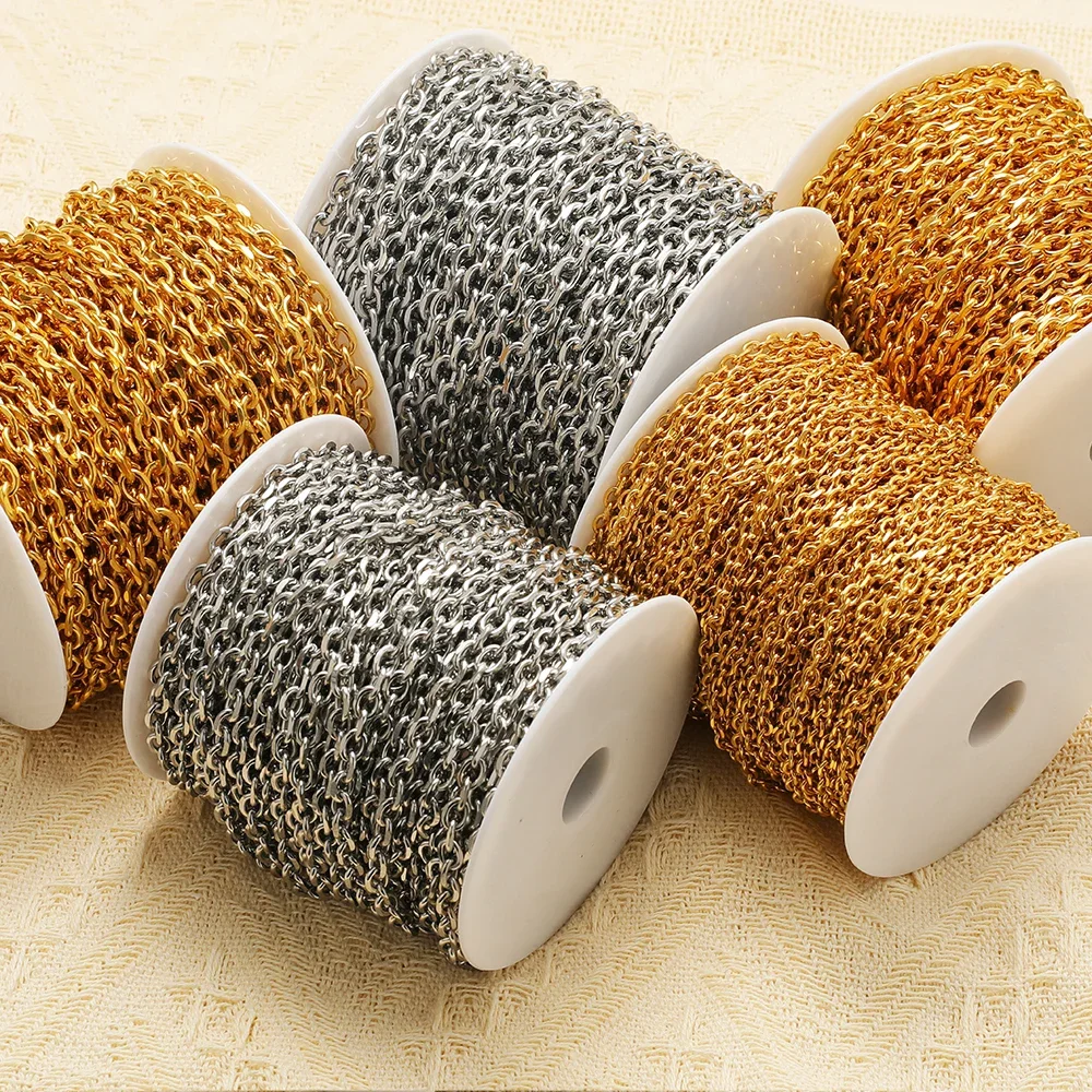 1 Meter Stainless Steel Gold Cross O Link Chains No Fade for DIY Jewelry Findings Bracelet Necklace Earrings Making Wholesale