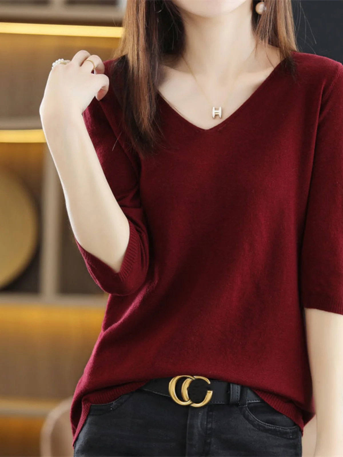 

Свободный вязаный женский свитер Five-Quarter Sve V-Ne ort Sve, летний удобный дышащий повседневный топ Faion