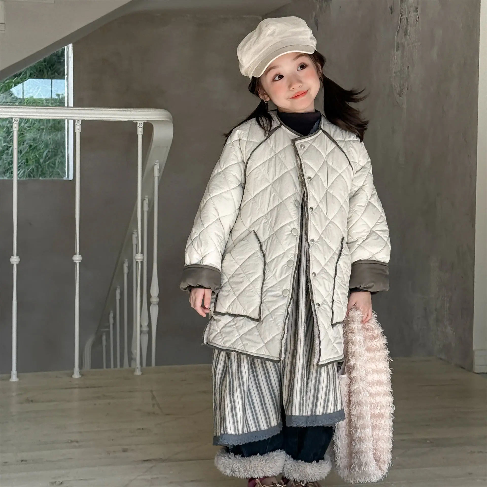 

2025 Winter New Children Long Sleeve Warm Coat Plus Velvet Thick Kids Boys Cotton Padded Jacket Solid Girls Casual Overcoat