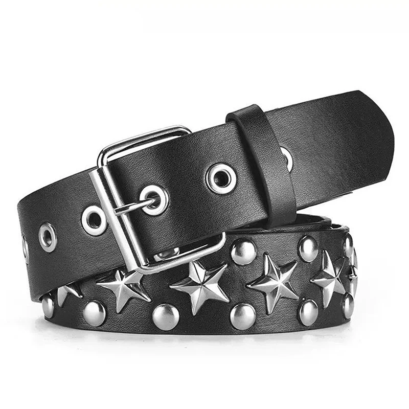 Rivet Hollow Bullet Decoration Belt Fashion Ladies Leather Studded Gift Man's Goth Rock Wild Adjustable Women Punk Black Belt