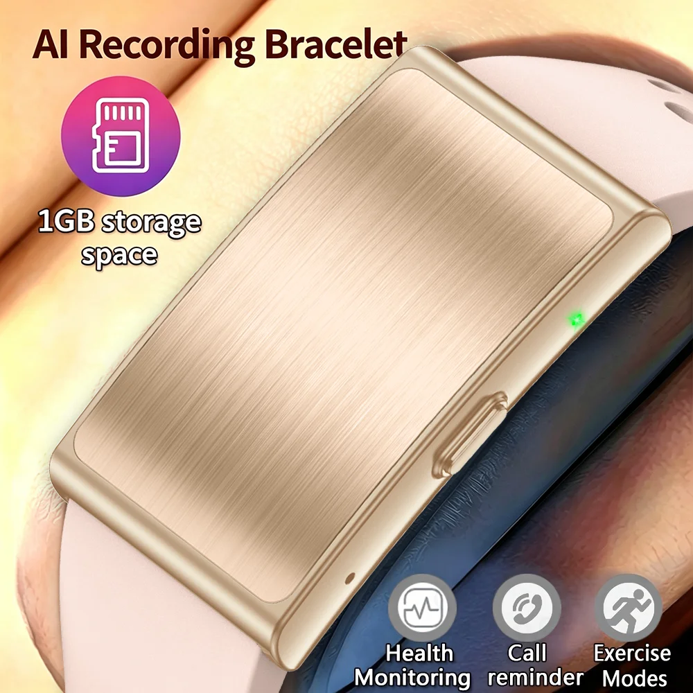 2026AI Voice Recording Bracelet 1GB Storage One-Click Record Transcription Meeting Minutes Sports Call Reminder Smart Wristband