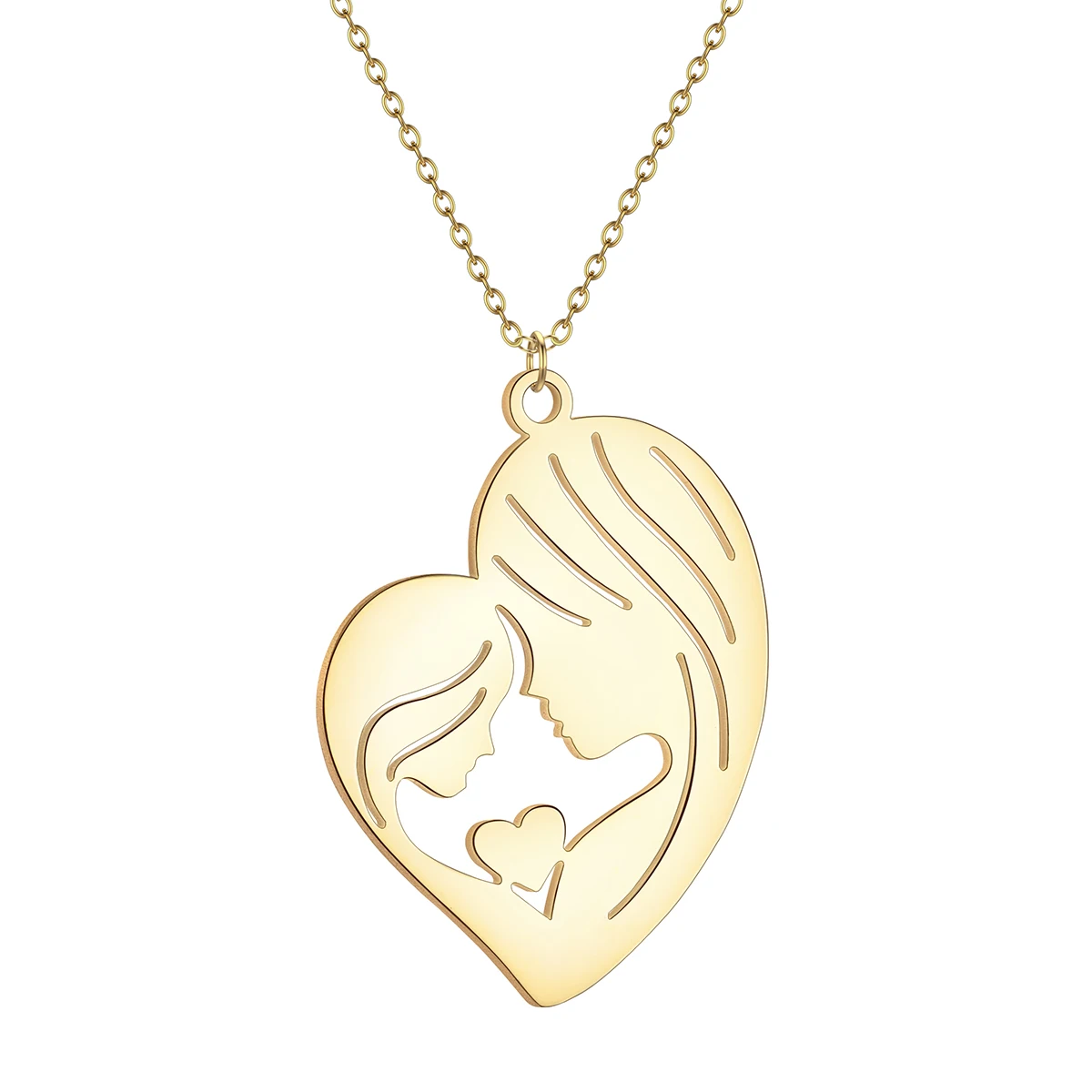 Mother Kid Pendant Necklace for Women Family Love Heart Mom Daughter Choker Stainless Steel Jewelry Mother Day Gift