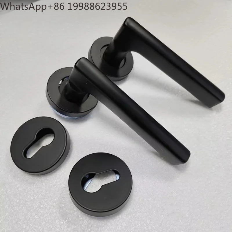 1 Set Black Stainless Steel Fireproof Door Handle Double Bent Door Handles Passageway Door Pulls Split Round Bathroom Knobs