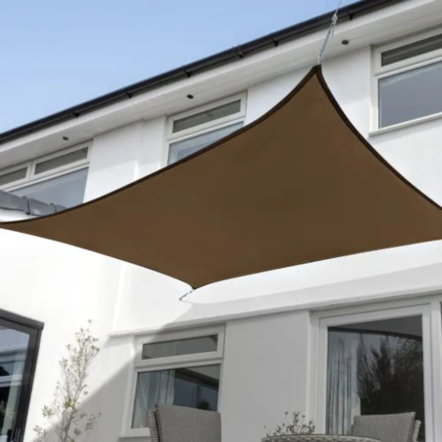 

Sun Shade Sail 12'x16' Brown Rectangle UV Block Canopy Awning Shelter Fabric Cloth Screen for Outdoor Patio Garden Backyard