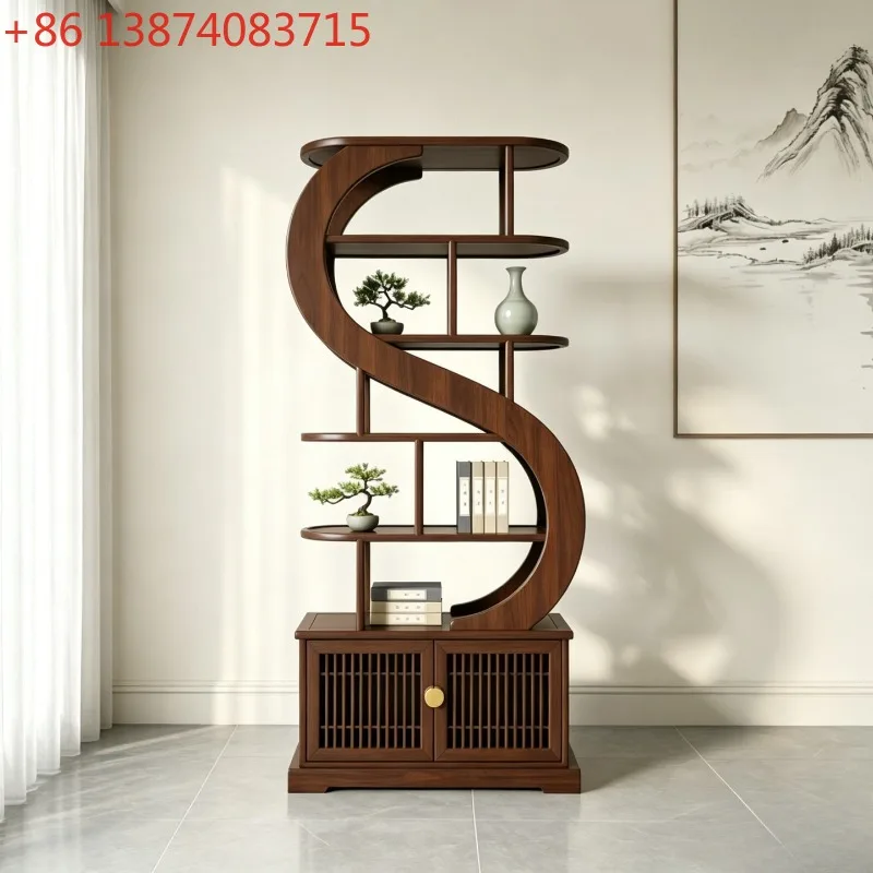 New Chinese-style black gold wood antique rack, multi-layer floor-to-ceiling high-end solid wood
